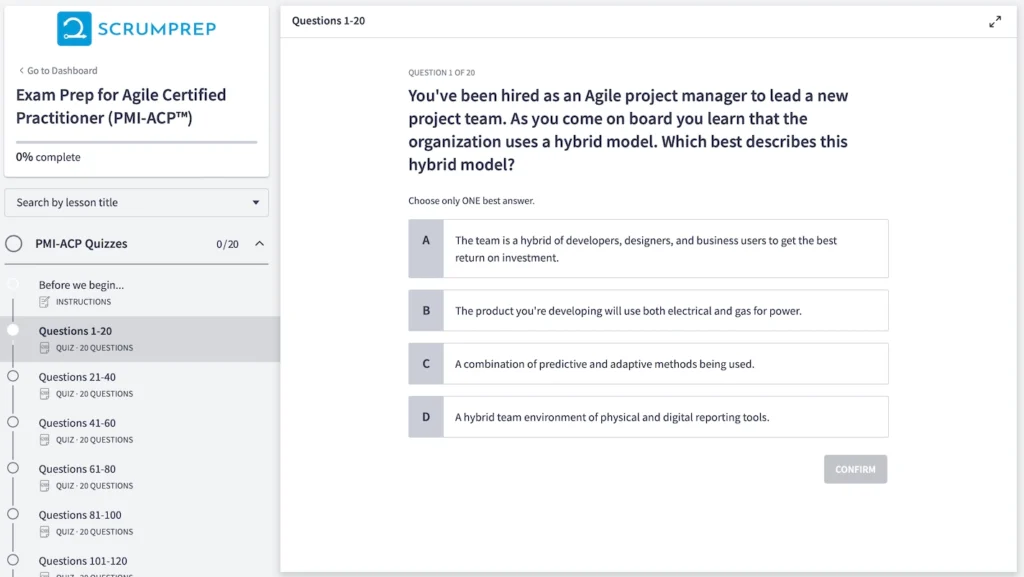 PMI-ACP Practice Test Screenshot 01