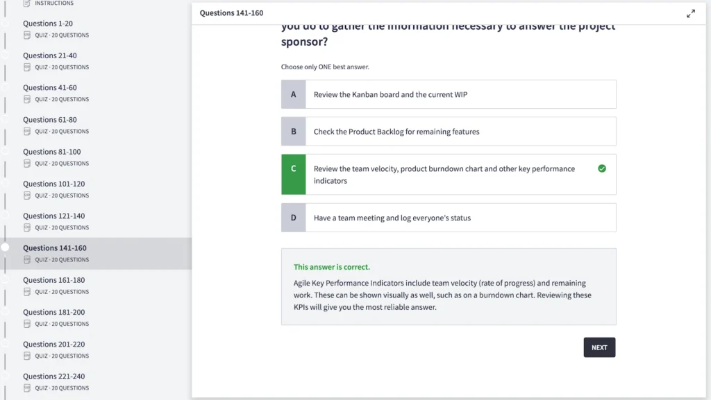 PMI-ACP Practice Test Screenshot 04