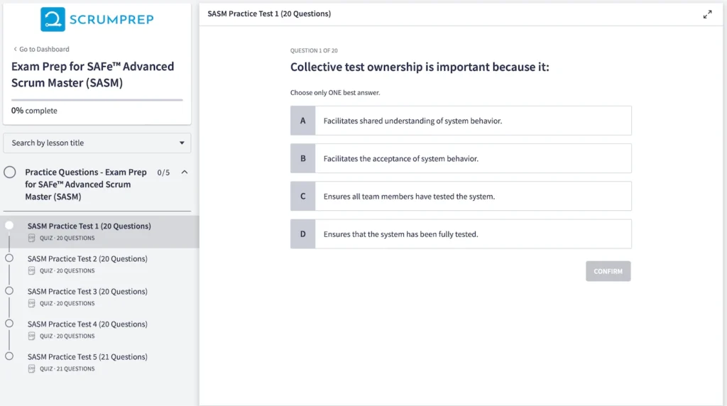 SAFe (SASM) Practice Test Screenshot 01